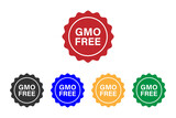 Non GMO free food packaging seal or sticker flat vector icons set