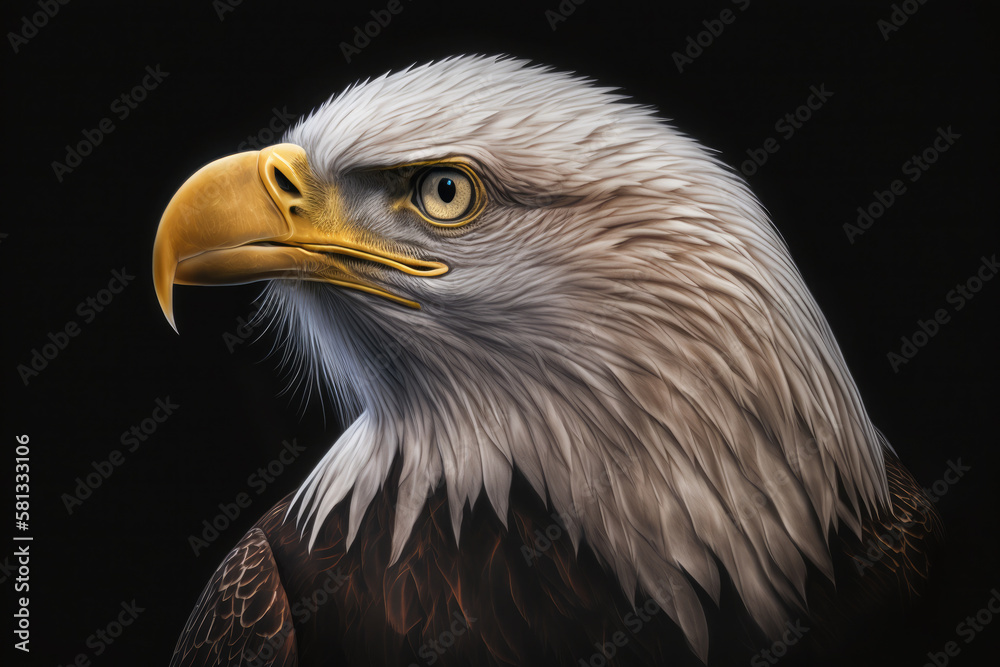 Realistic portrait of an white head eagle on a black background. Close up.Ai generative Realistic portrait of an white head eagle on a black background. Close up.Ai generative