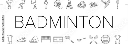 badminton shuttlecock sport icons set vector