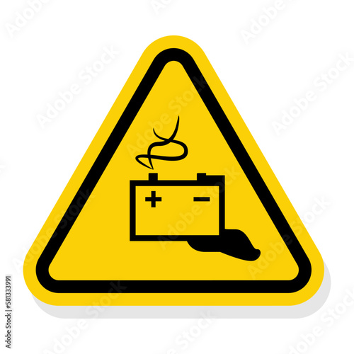 ISO Triangle Warning Sign: ISO W026 - Battery Hazard Symbol (IS-2076)
