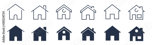 Home, house icons. Editable stroke. Vector graphic illustration. For website design, logo, app, template, ui, etc.