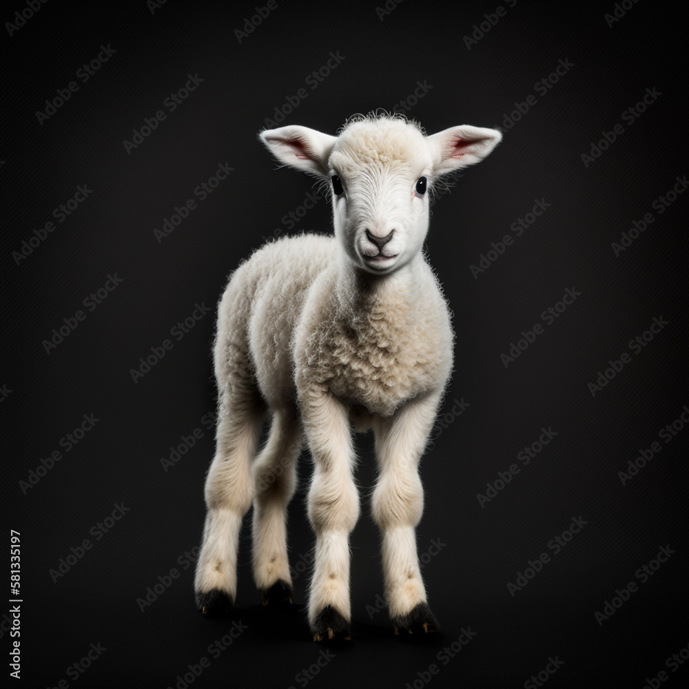 Fototapeta premium baby sheep in the studio looking at the camera - generative ai