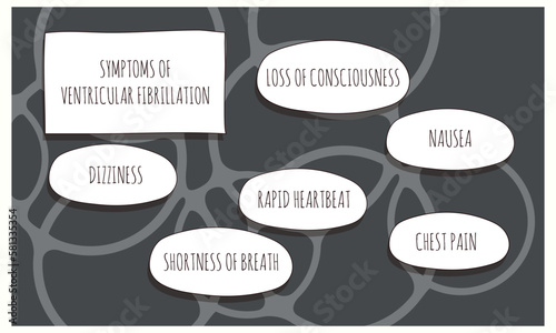symptoms of Ventricular fibrillation.  Vector illustration for medical journal or brochure. 