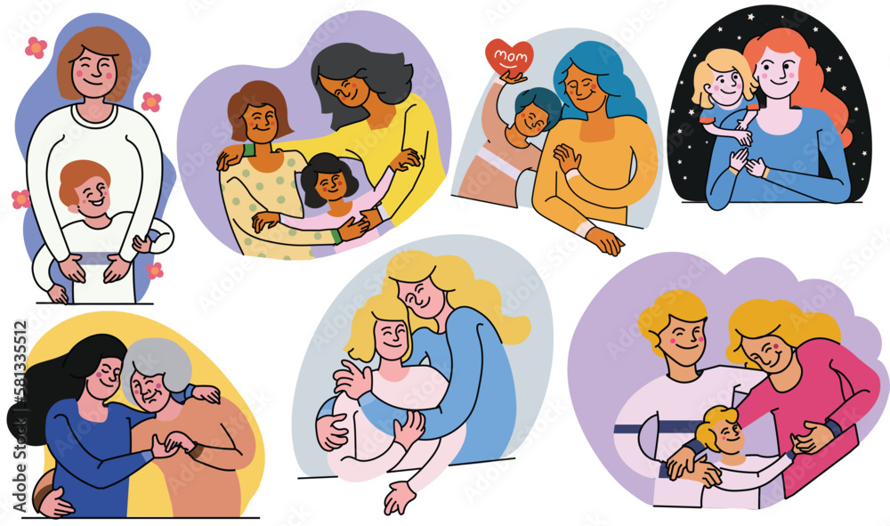 mothers day stickers,vector illustration stickers print, mom love and smileys mothers day stickers,vector illustration stickers print, mom love and smileys