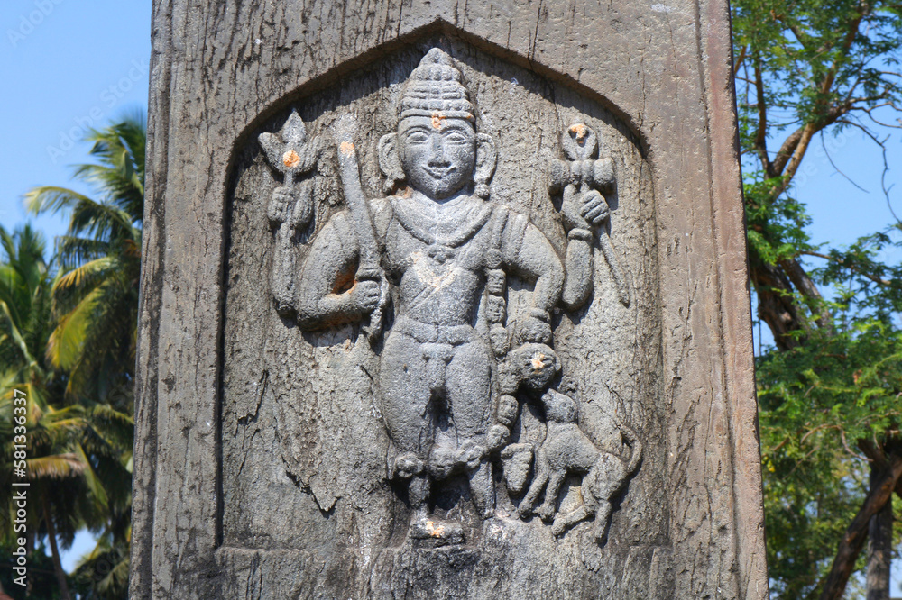 Bhairava Shiva. Fragment of scenery of an ancient Hindu temple.