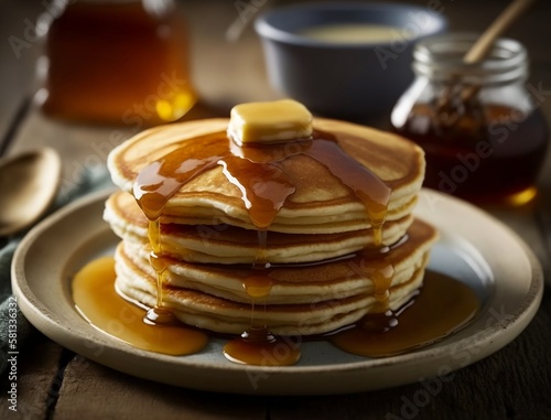 Pancakes with honey Ai generated © Timeless Mindscape