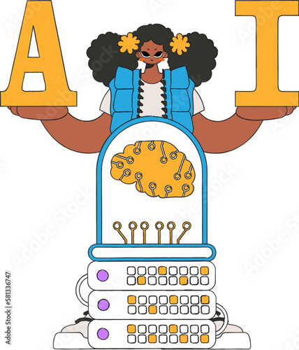 ﻿Woman holding A & I letters, AI theme illustration - vector. photo