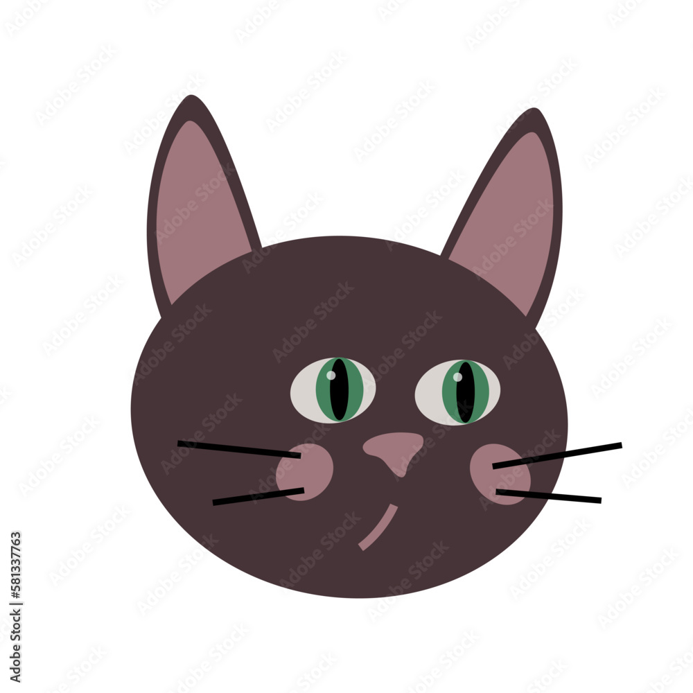 Vector muzzle of funny cat. A head of domestic animal isolated on a white background. Cute cartoon pet. Vector muzzle of funny cat. A head of domestic animal isolated on a white background. Cute cartoon pet.