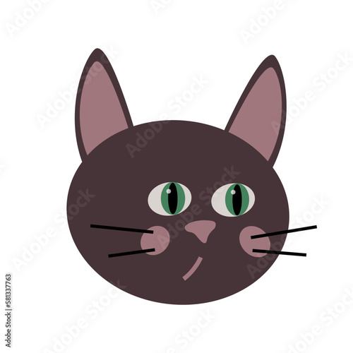 Vector muzzle of funny cat. A head of domestic animal isolated on a white background. Cute cartoon pet.