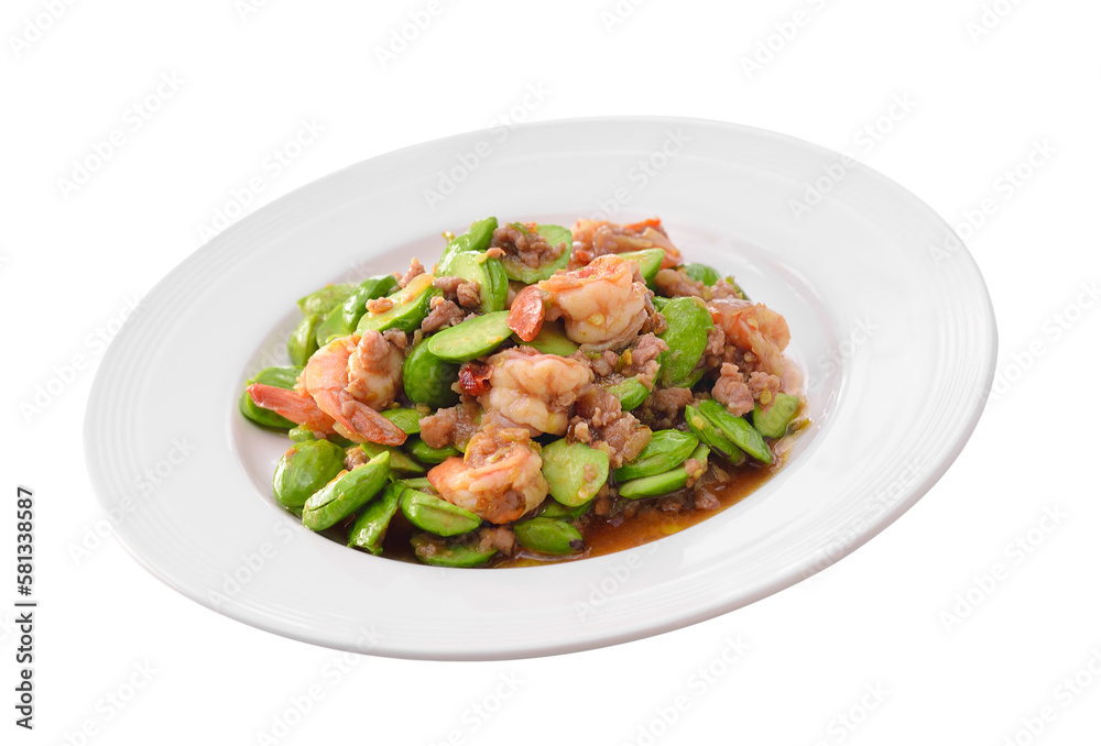 Fried Parkia wth shrimp and source transparent png Fried Parkia wth shrimp and source transparent png