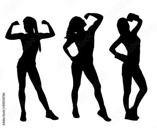 silhouette beautiful strong girls with muscle