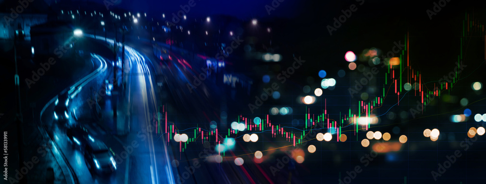 city night street and index number and graph of stock market business banner abstract background city night street and index number and graph of stock market business banner abstract background