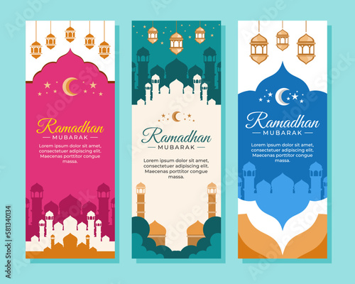 Flat ramadan islamic vertical banners set