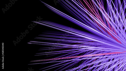 3D futuristic wallpaper, black background, space, metallic material, bright bloom accent, purple and orange, contemporary, modern illustration, effect, lines design element, three dimensional render