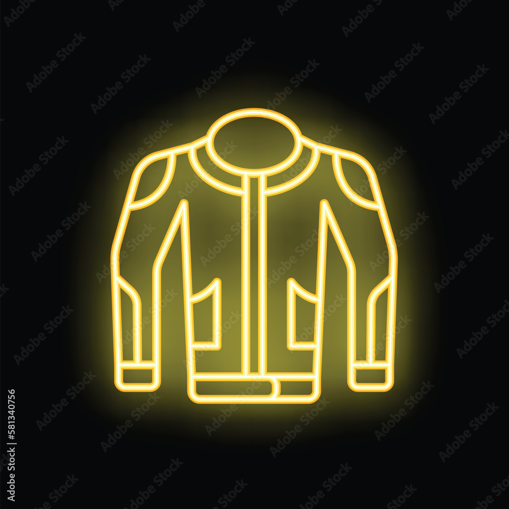 Safety jacket icon outline vector. Men biker. Race fashion neon color isolated on black Safety jacket icon outline vector. Men biker. Race fashion neon color isolated on black
