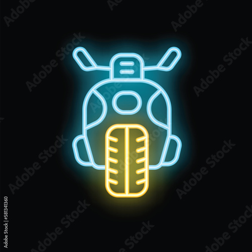 Biker icon outline vector. Fashion bike. Safety gear neon color isolated on black