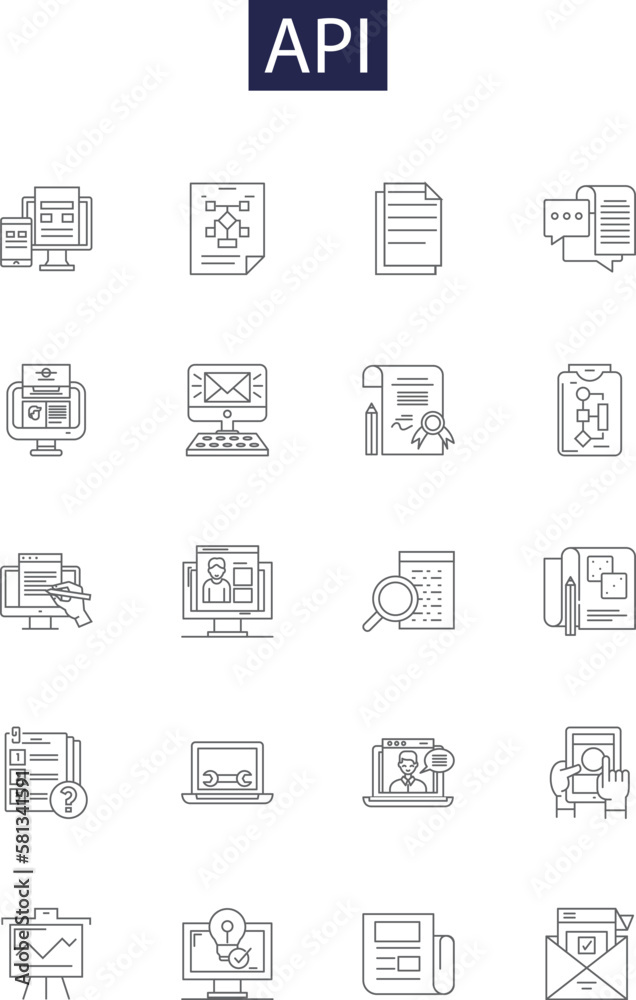 Api line vector icons and signs. Application, Programming, Interface ...