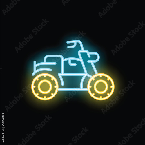 Quad bike icon outline vector. Biker men. Fashion safety neon color isolated on black