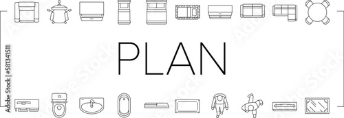 floor plan interior furniture icons set vector