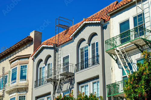Photography Row of modern apartment complex houses or homes downtown city in historic distri