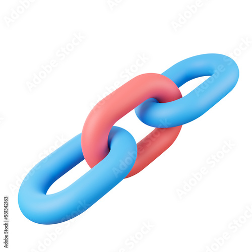 Chain with red link  Block chain  Crypto currency  3D Rendering.