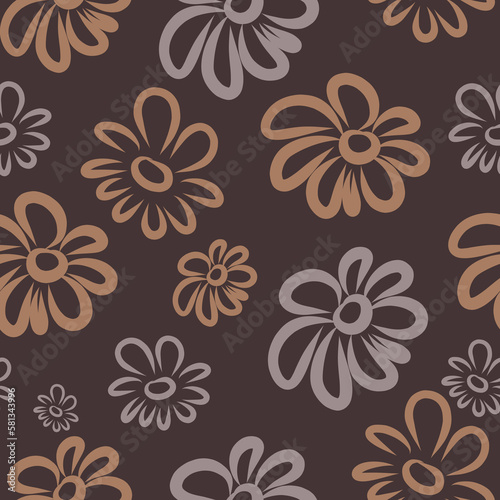 Wallpaper Mural Wallpaper with flowers and leaves. Amazing background with pink and brown leaves for textiles. The pattern is made in warm colors. Torontodigital.ca
