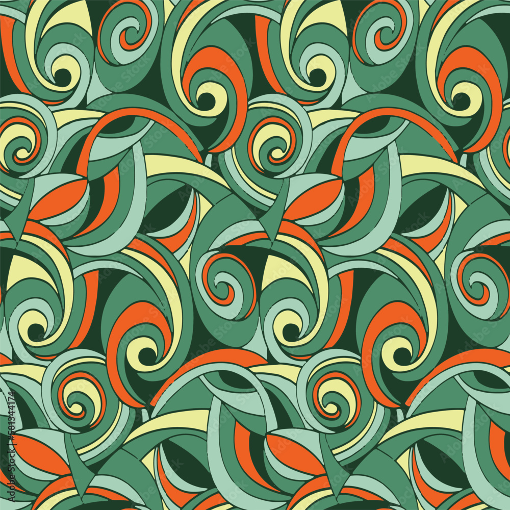 Seamless pattern with leaves, Groovy Style 70s, vectors and illustrations with a 1970s style, retro 70's style, psychedelics, vintage Design Seamless pattern with leaves, Groovy Style 70s, vectors and illustrations with a 1970s style, retro 70's style, psychedelics, vintage Design