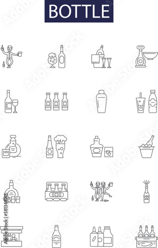 Bottle line vector icons and signs. Flask, Container, Jar, Jug, Canteen, Carafe, Cruet, Beaker outline vector illustration set