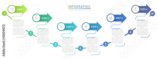 Business option infographic template. Step workflow number icon presentations. Timeline diagram object vector.