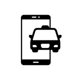 Online taxi application icon using a smartphone with a car