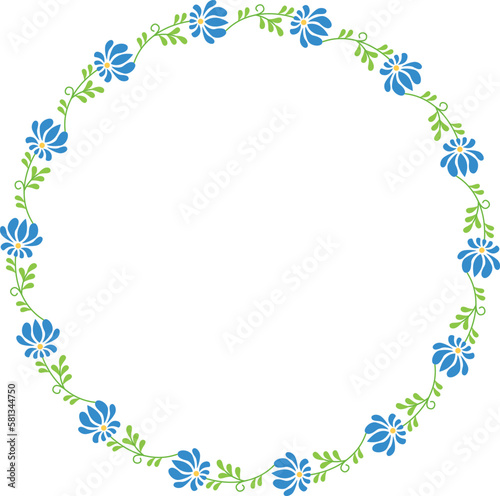 Wallpaper Mural Vector hand drawn wreath. Round floral frame of branches with blue flowers. Torontodigital.ca
