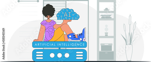 ﻿A man with an AI brain in a fashionable style, vector image.