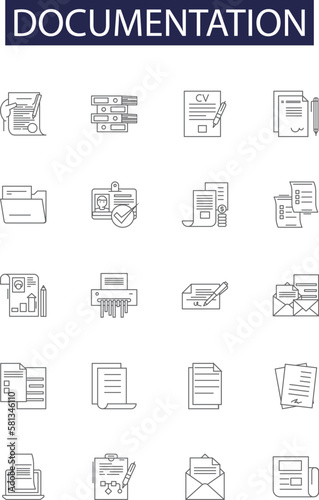 Obraz na płótnie Documentation line vector icons and signs. Papers, Reports, Manuals, Instructions, Evidence, Logs, Guides, Histories outline vector illustration set w salonie