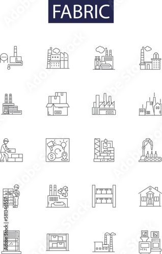 Fabric line vector icons and signs. Fabric, Textile, Muslin, Brocade, Denim, Cottons, Jersey, Linen outline vector illustration set