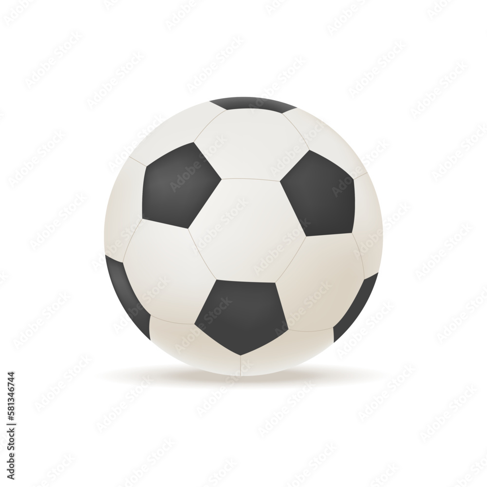 Fototapeta premium Ball for playing soccer 3D illustration. Cartoon drawing of soccer ball, team sports object or equipment in 3D style on white background. Sports, healthy lifestyle, recreation concept