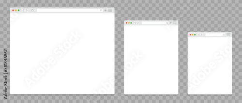 Web browser window template on transparent background. Sample mockup. Vector.