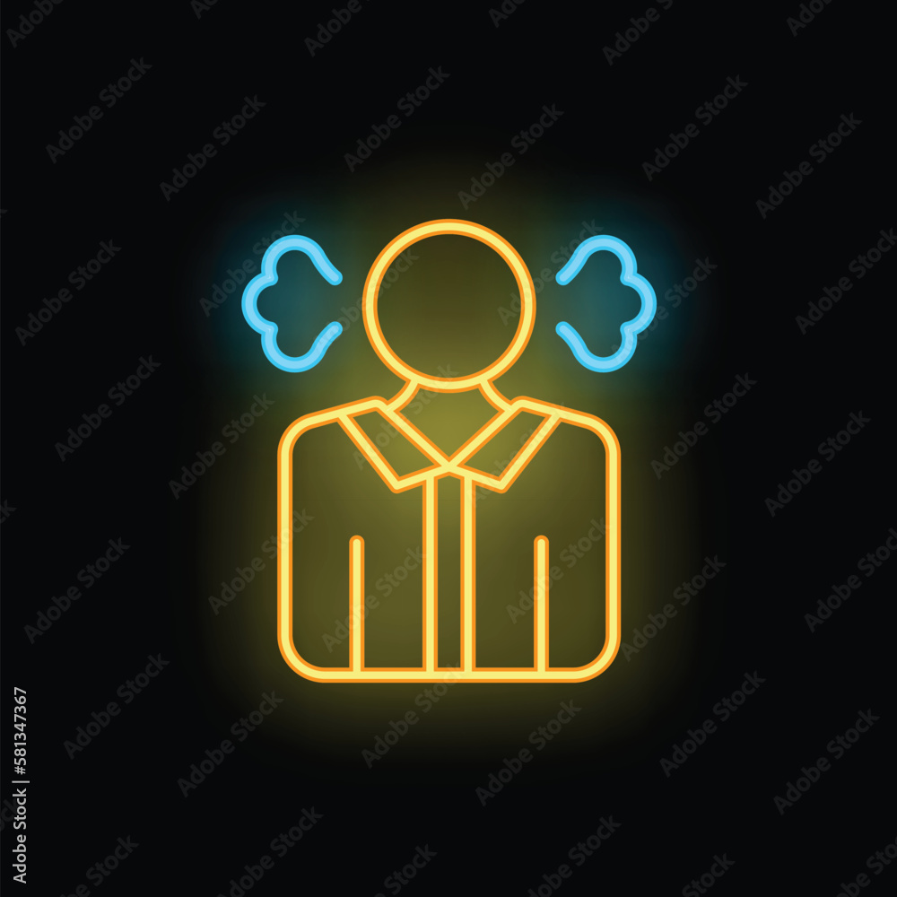 Burnout icon outline vector. Work stress. Sad person neon color isolated on black Burnout icon outline vector. Work stress. Sad person neon color isolated on black