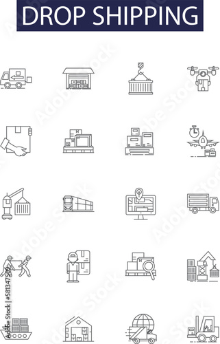 Drop shipping line vector icons and signs. Ecommerce, Logistics, Fulfillment, Warehousing, Inventory, Wholesale, Supplier, Retail outline vector illustration set