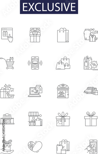 Exclusive line vector icons and signs. Discrete, Secluded, Particular, Special, Select, Elitist, Delimited, Proprietary outline vector illustration set photo