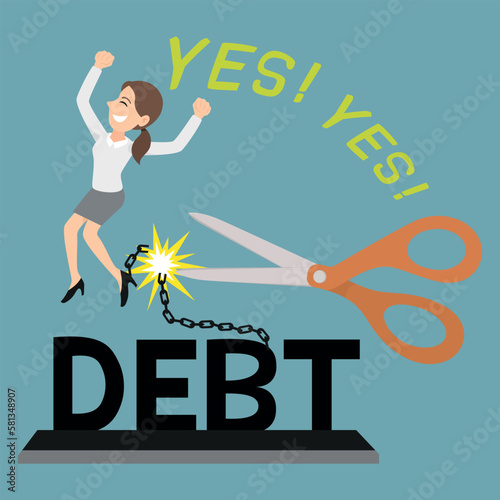 Businesswoman are free to burden of debt. illustration vector cartoon