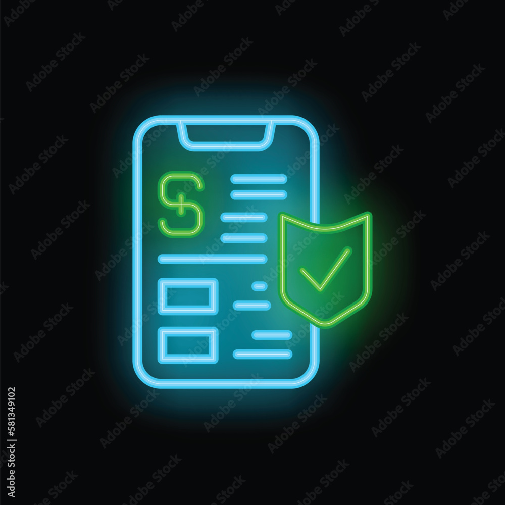 Online phone insurance icon outline vector. Medical care. Care service neon color isolated on black Online phone insurance icon outline vector. Medical care. Care service neon color isolated on black