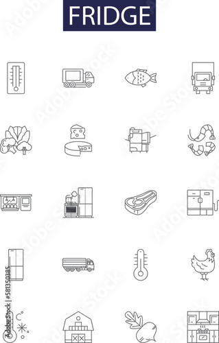 Fridge line vector icons and signs. Icebox, Coldbox, Cooler, Freezer, Chillbox, Chiller, Fridge, Deepfreeze outline vector illustration set