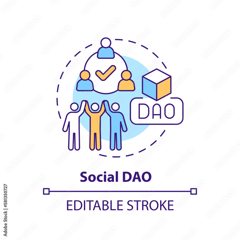 Social DAO concept icon. Community. Decentralized autonomous organizations type abstract idea thin line illustration. Isolated outline drawing. Editable stroke. Arial, Myriad Pro-Bold fonts used Social DAO concept icon. Community. Decentralized autonomous organizations type abstract idea thin line illustration. Isolated outline drawing. Editable stroke. Arial, Myriad Pro-Bold fonts used