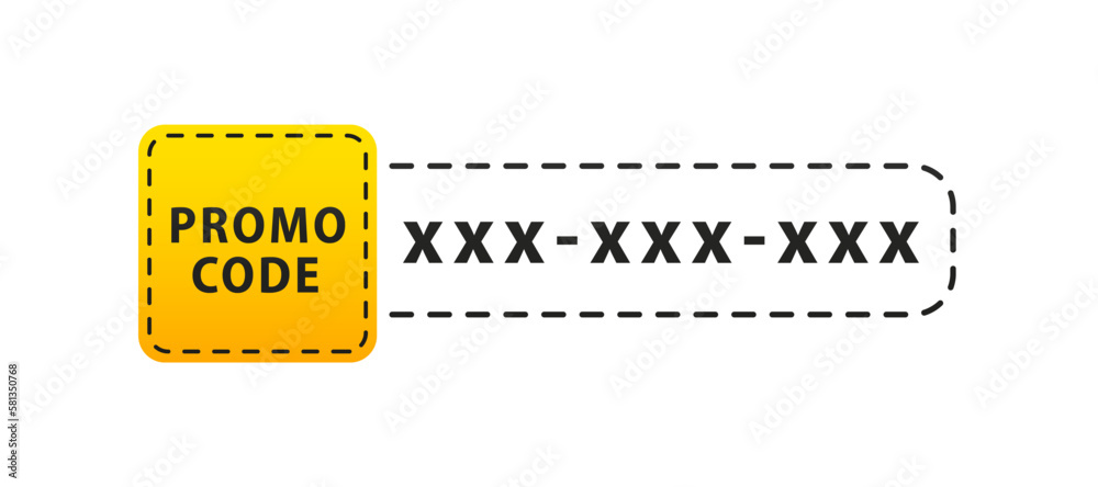 Fototapeta premium Modern cartoon template with promo code. Minimal concept. Modern design. Coupon code label design. Geometric flat banner. Flat design. Vector illustration