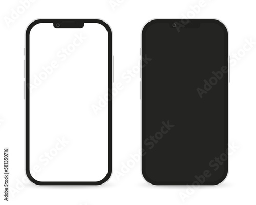 Isolated blank mobile phone mockup. Silver phone on a dark background. Silver phone on a white background. A good phone layout for any purpose presentations or mockups. Vector illustration