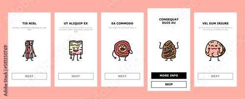 meat character beef food funny onboarding icons set vector