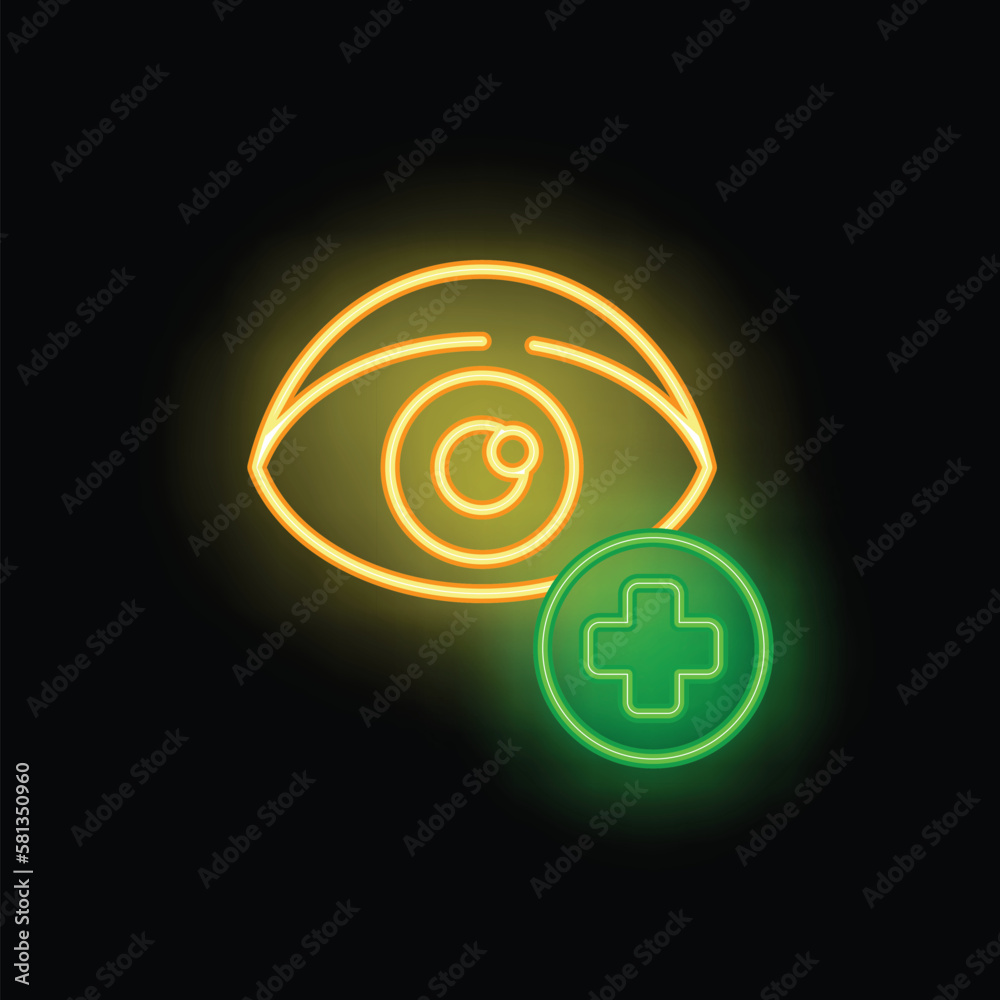 Eye care icon outline vector. Medical card. Doctor patient neon color isolated on black Eye care icon outline vector. Medical card. Doctor patient neon color isolated on black