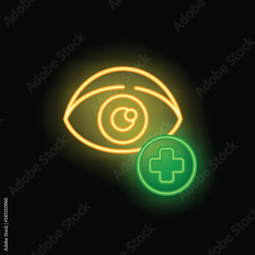 Eye care icon outline vector. Medical card. Doctor patient neon color isolated on black