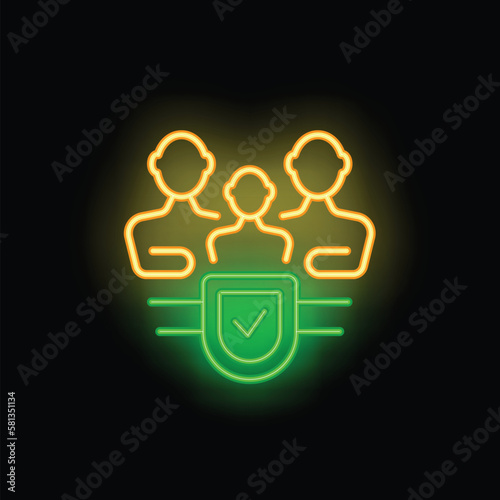 Secured family icon outline vector. Patient life. Medical card neon color isolated on black
