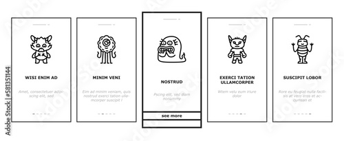 monster funny cute alien onboarding icons set vector